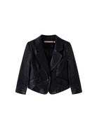 SweetChilling Faux Leather Cropped Jacket Mini Skirt Set in Black