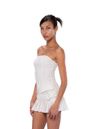 SweetChilling Textured Pleated Camisole Mini Dress in White - On Female Model