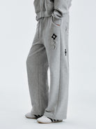 MEDM Leopard Leather Patch Drawstring Pants in Gray - On Model