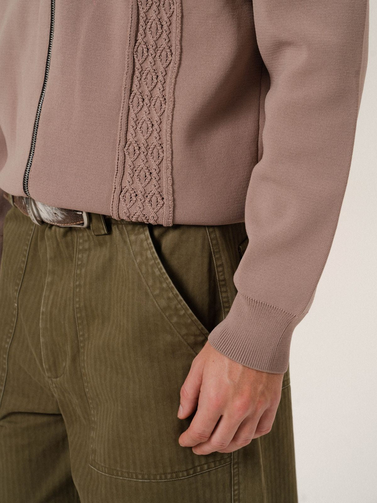 Retro 21 Jacquard Knit Double Zip Jacket in Brown - On Model