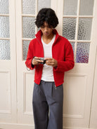 Retro 21 Red Wool Blend Double Zip Cardigan in Red - On Male Model