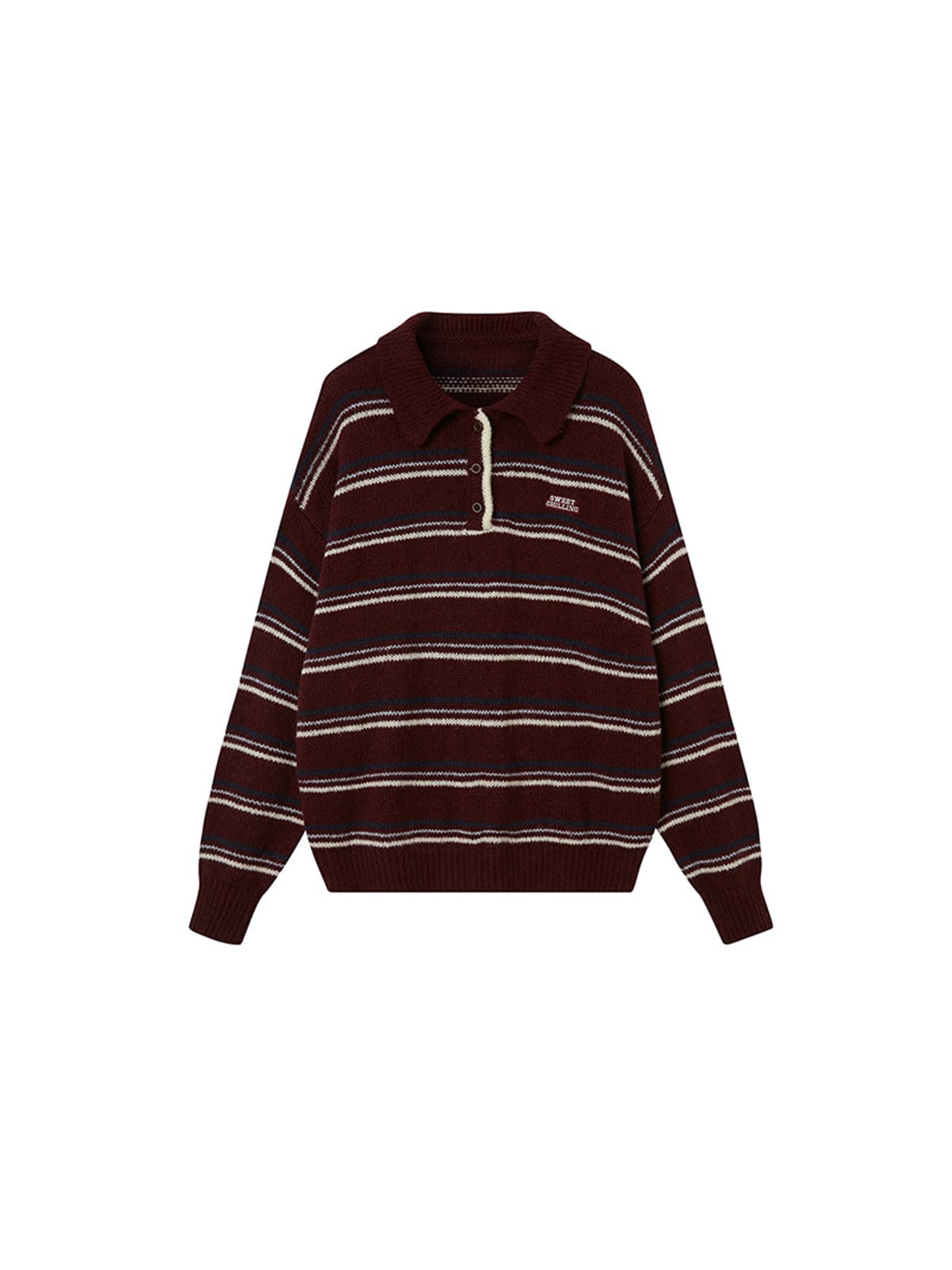 SweetChilling Striped Lambswool Blend Polo Sweater in Red