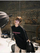 MASONPRINCE Blurred Graphic Cotton T Shirt in Black - On Female Model