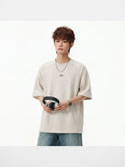 MASONPRINCE Suede Short Sleeve T Shirt in White - On Male Model