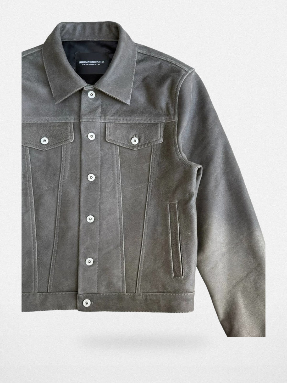UNKNOWNWORLD Cracked Leather Type 3 Jacket in Green