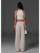 SMFK Vintage Wash Straight Leg Jeans in Light Gray - On Model
