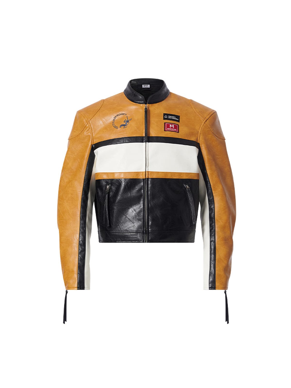 BLINDNOPLAN Cropped Color Block Faux Leather Moto Jacket in Mustard