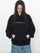 BLINDNOPLAN Faux Double Layer Paneled Hoodie in Black - On Female Model