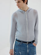 SIMPLE PROJECT Washi Paper Yarn Zip Up Hoodie in Sky Blue - On Male Model