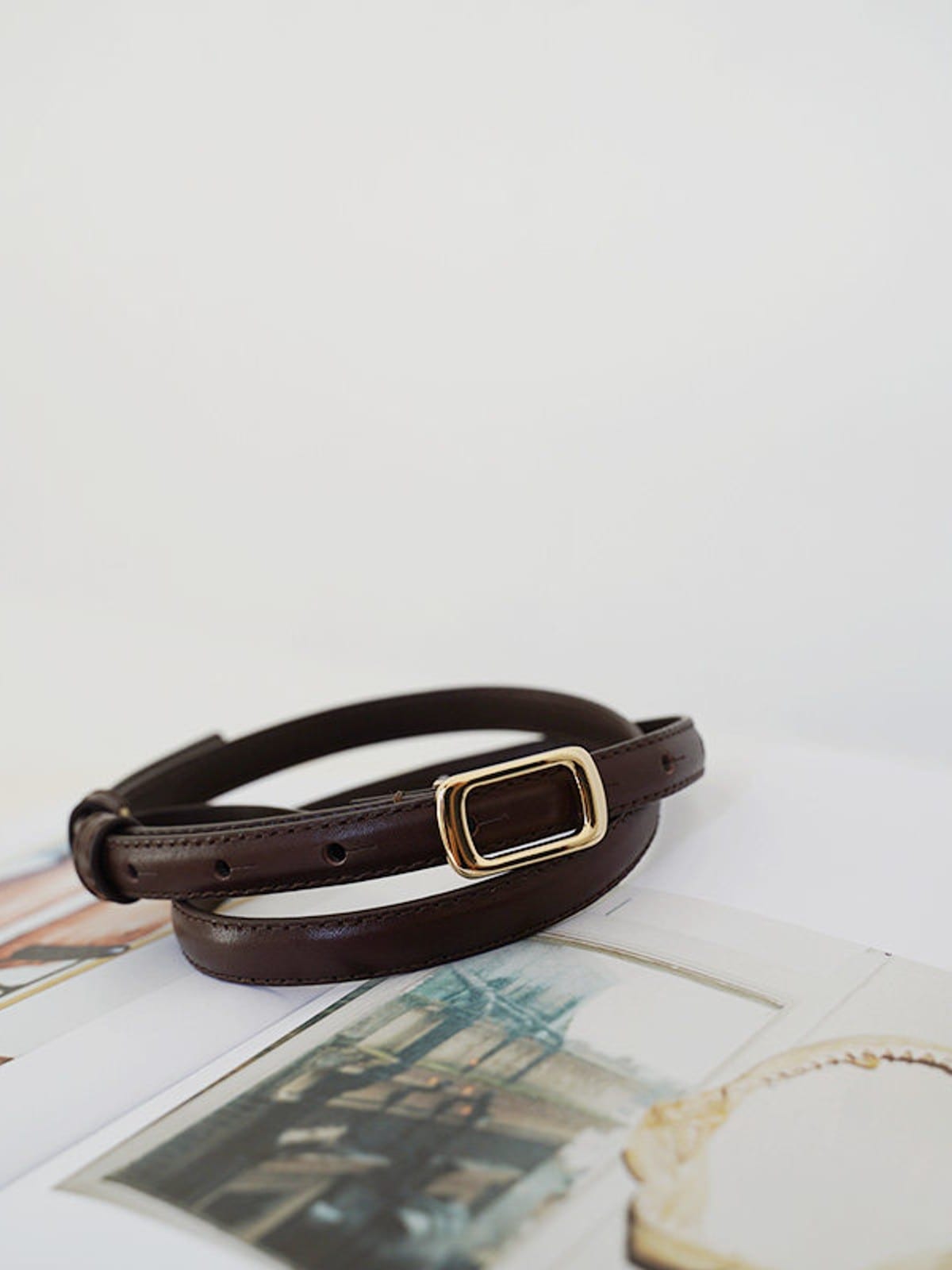 PANLULUPAN Top Grain Leather Square Buckle Belt in Brown - Lifestyle