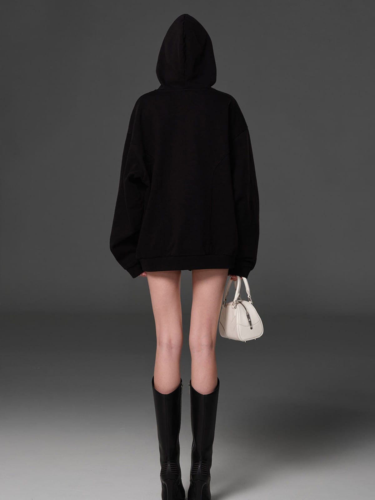 SMFK Cotton Wool Blend Oversized Hoodie in Black - On Model