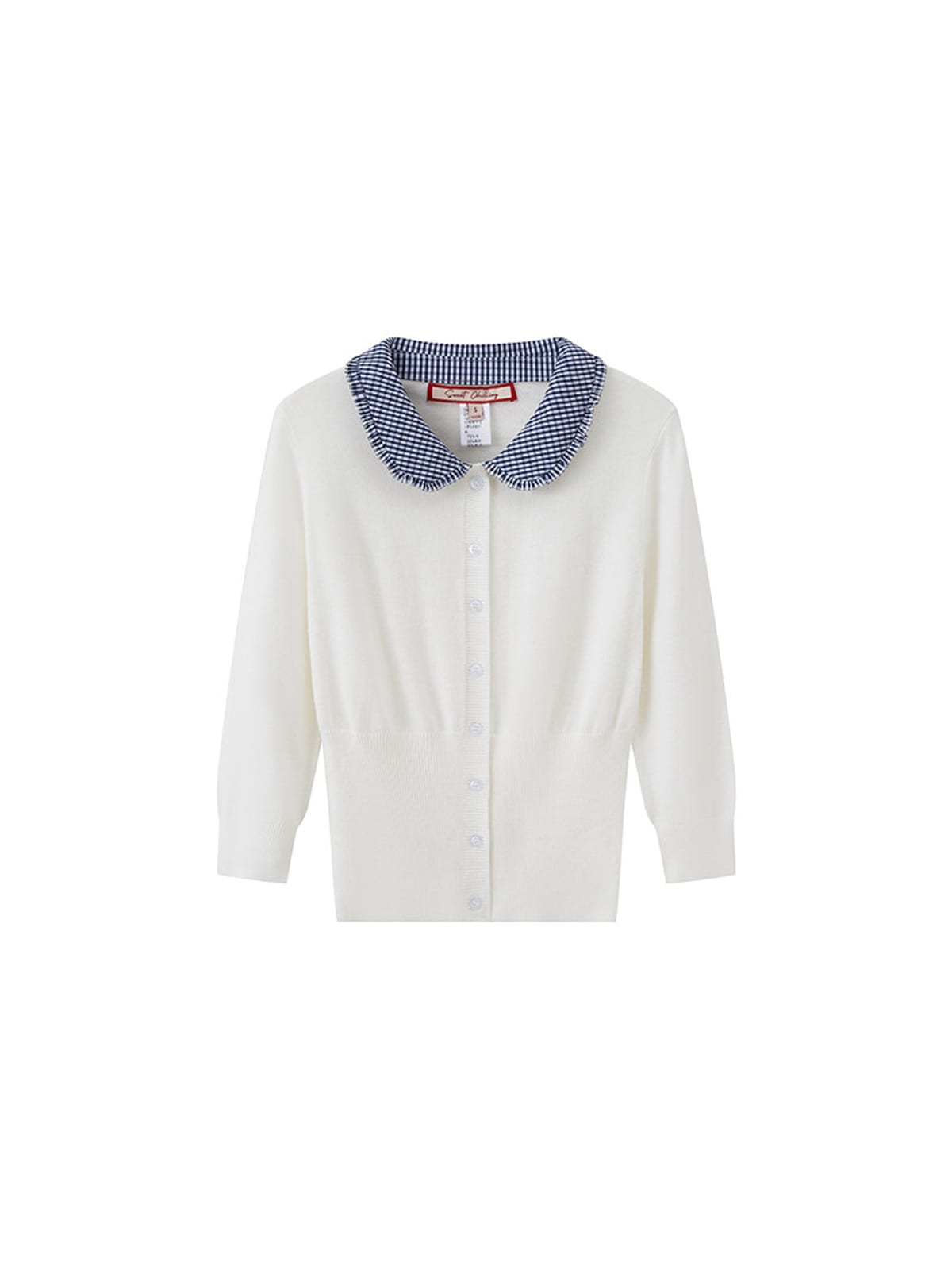 SweetChilling Gingham Collar Cropped Knit Cardigan in White