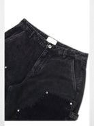 SOD Washed Corduroy Patchwork Logger Pants in Black - Detail