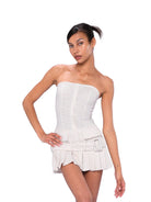 SweetChilling Tweed Effect Pleated Mini Dress in White - On Female Model