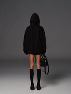 SMFK Cotton Wool Oversized Zip Up Hoodie in Black - On Model