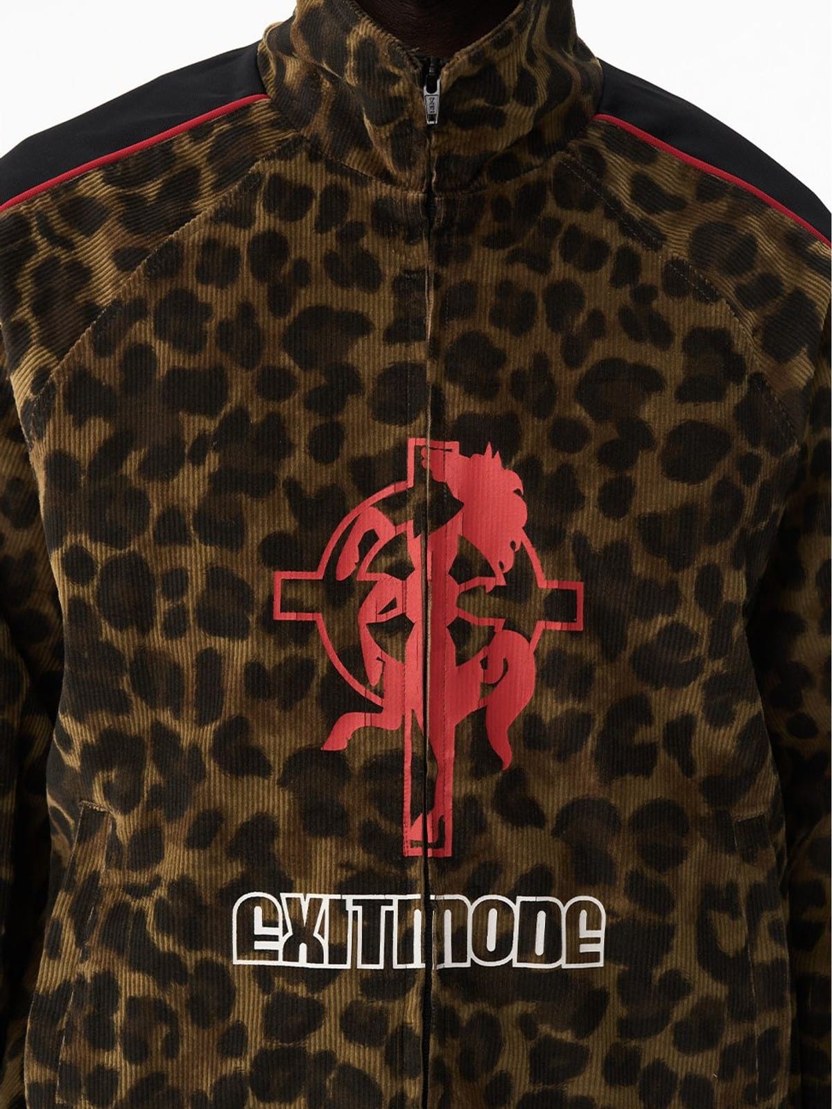 BLINDNOPLAN Leopard Print Zip Up Jacket in Brown - On Model