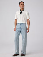 SIMPLE PROJECT Wool Blend Crewneck T Shirt in White - On Male Model