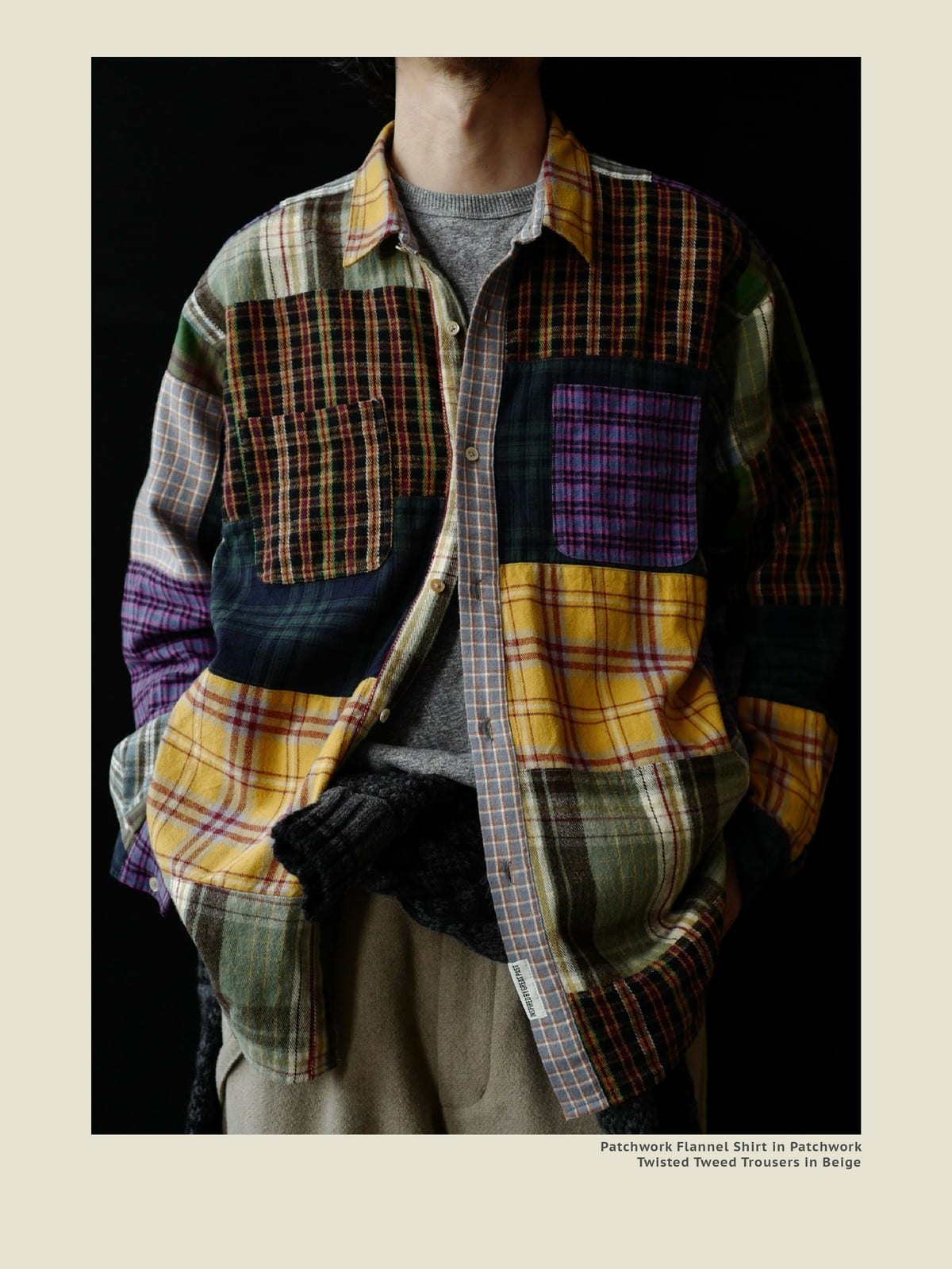USAGE Cotton Plaid Patchwork Shirt in Patchwork - On Male Model