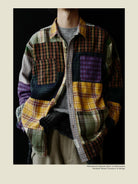 USAGE Cotton Plaid Patchwork Shirt in Patchwork - On Male Model