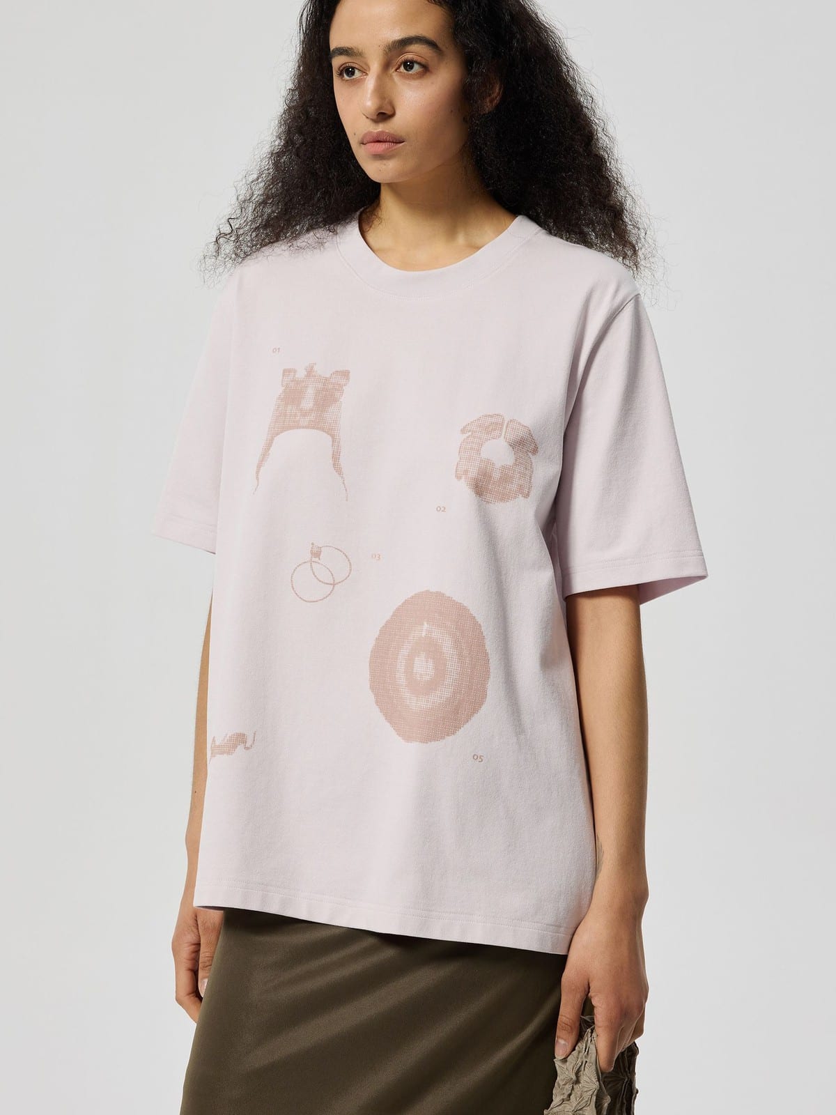 SIMPLE PROJECT Cotton Blend Graphic Print T Shirt in Lavender - On Female Model