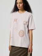 SIMPLE PROJECT Cotton Blend Graphic Print T Shirt in Lavender - On Female Model