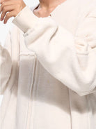 D5ove Distressed V Neck Fleece Sweatshirt in Cream - On Male Model