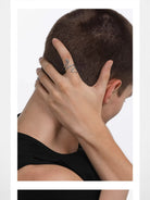 BLACKHEAD Titanium Steel Coiled Snake Ring in Silver - On Male Model