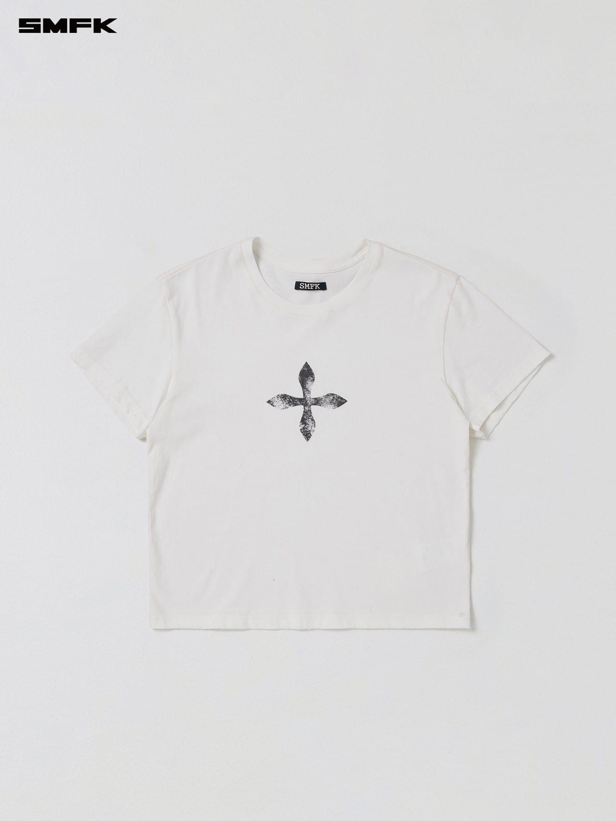 SMFK Washed Cross Graphic Cotton T Shirt in White
