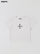 SMFK Washed Cross Graphic Cotton T Shirt in White