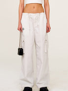 SMFK Wide Leg Parachute Cargo Pants in White - On Female Model