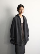 Random Piece Wool Blend Fleece Lined Zip Hoodie in Gray - On Female Model