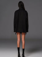 SMFK Long Sleeve Linen Button Down in Black - On Model