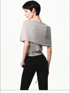 RARELY ALIKE Mock Two Piece Cape Knit Cardigan in Gray - On Female Model