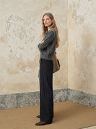 TEASEL Wide Leg Raw Denim Jeans with Braided Belt in Blue - On Female Model