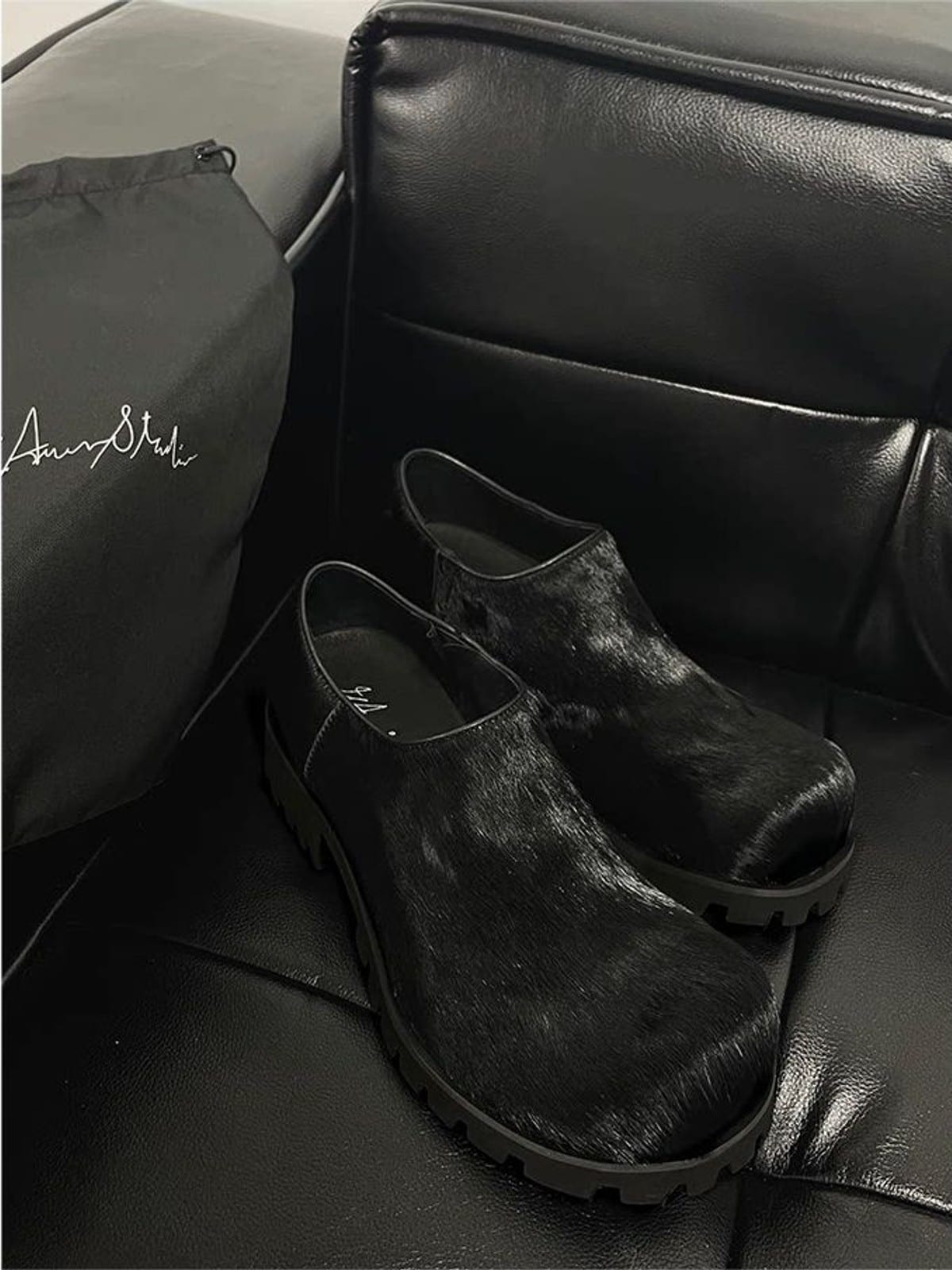 JCAESAR STUDIO Horsehair Platform Derby Shoes in Black - Lifestyle