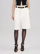 RARELY ALIKE Tailored Bermuda Shorts in White - On Female Model