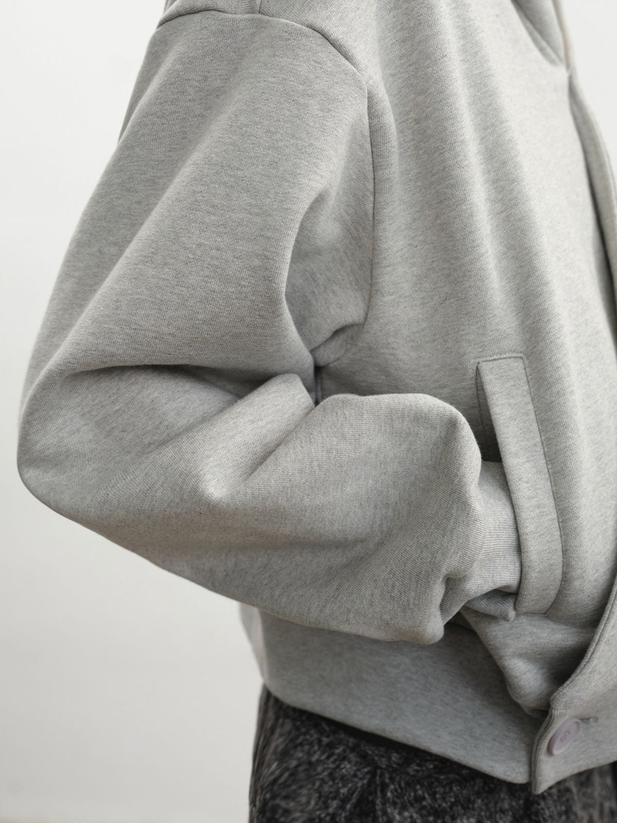 JCAESAR STUDIO Double Button Cross Collar Hoodie in Gray - On Model