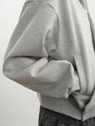 JCAESAR STUDIO Double Button Cross Collar Hoodie in Gray - On Model