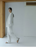 TEASEL Linen Blend Blazer Wide Leg Pants Set in White - On Female Model