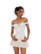 SweetChilling Sporty Paneled Cutout Pleated Mini Dress in White - On Female Model
