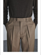 NANS Pleated Brushed Twill Cropped Pants in Brown - On Model