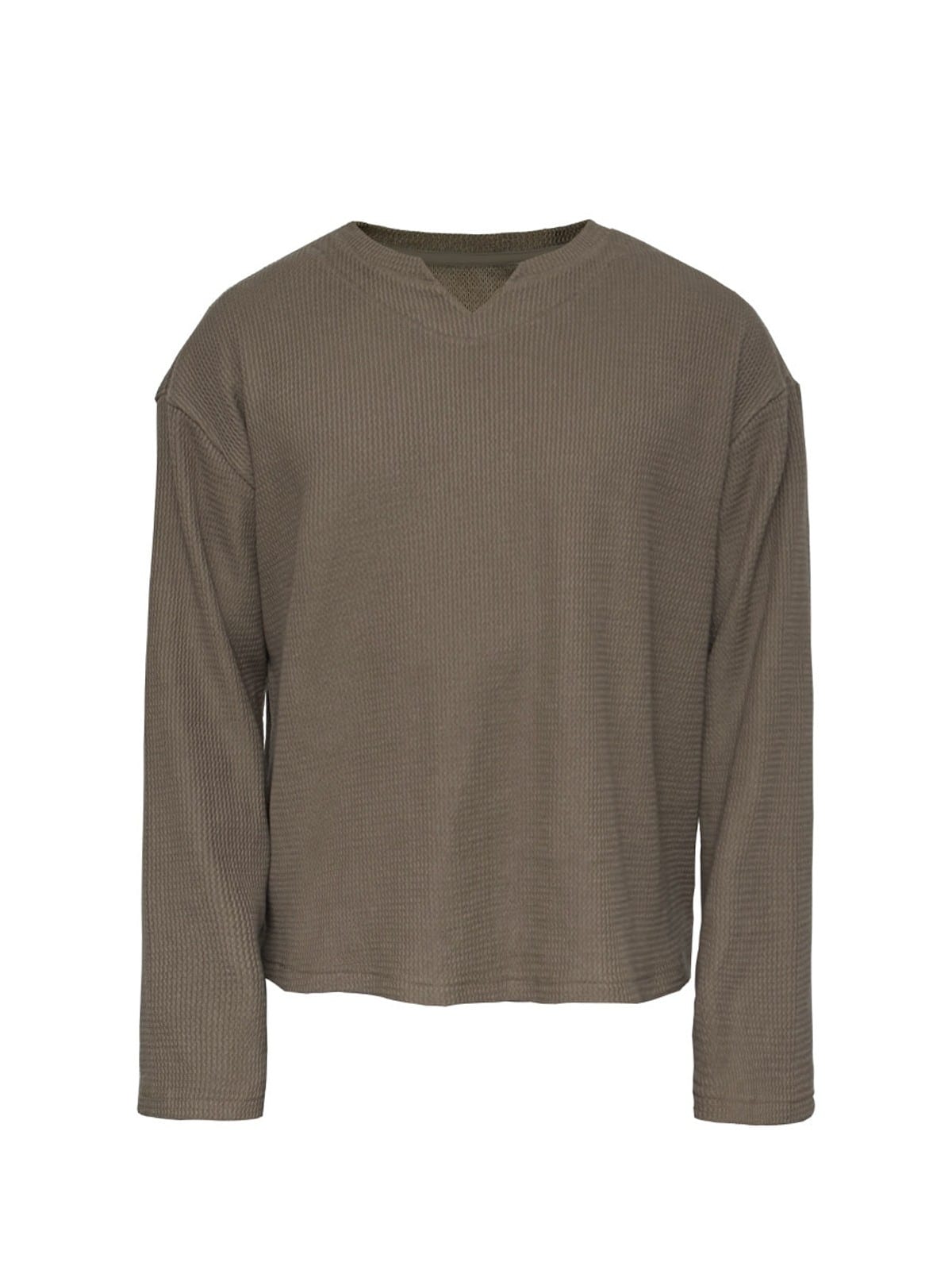 JCAESAR STUDIO Cropped V Neck Jacquard Sweatshirt in Brown