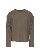 JCAESAR STUDIO Cropped V Neck Jacquard Sweatshirt in Brown