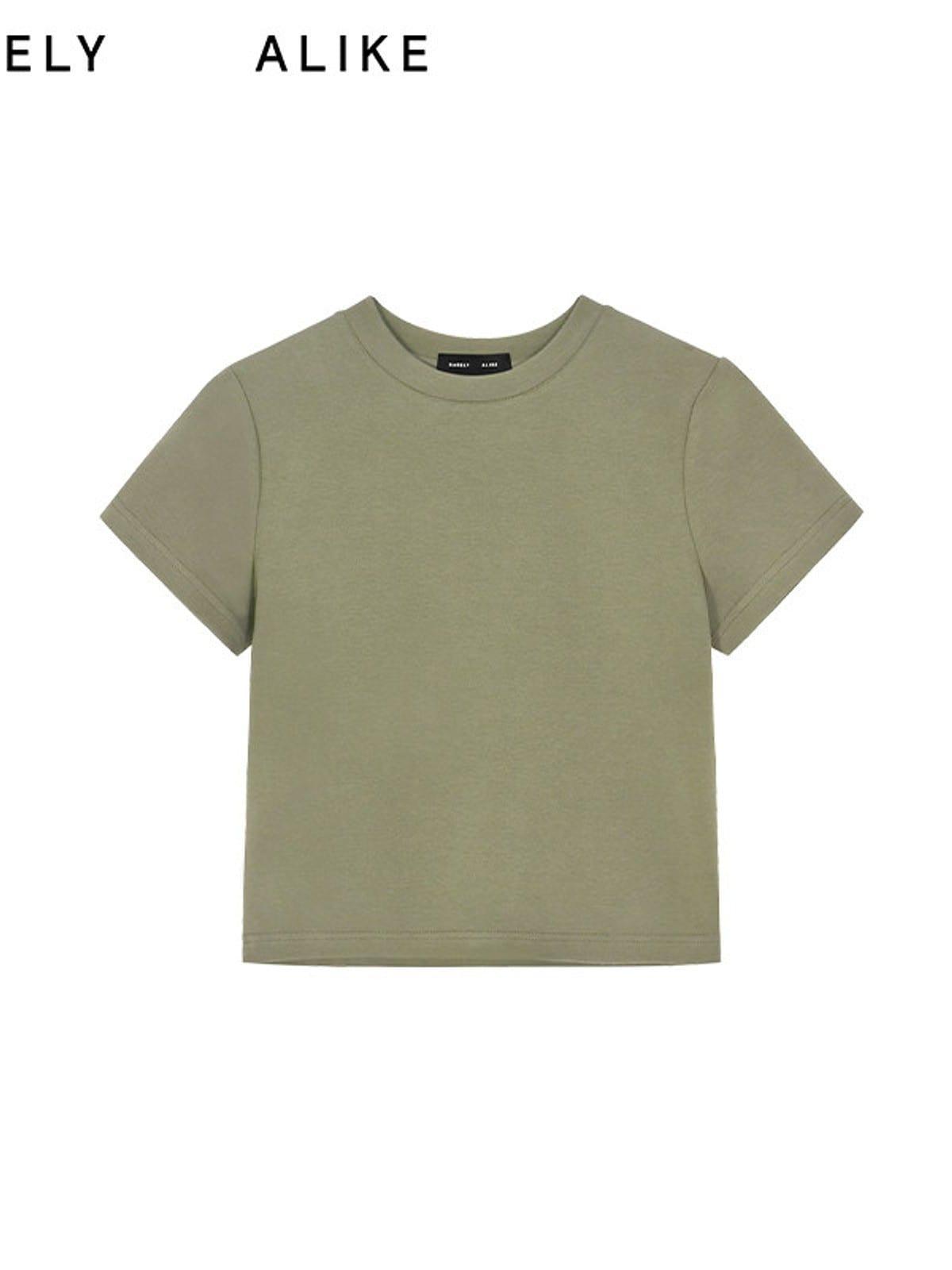 RARELY ALIKE Cropped Cotton Crew Neck T Shirt in Olive