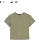 RARELY ALIKE Cropped Cotton Crew Neck T Shirt in Olive