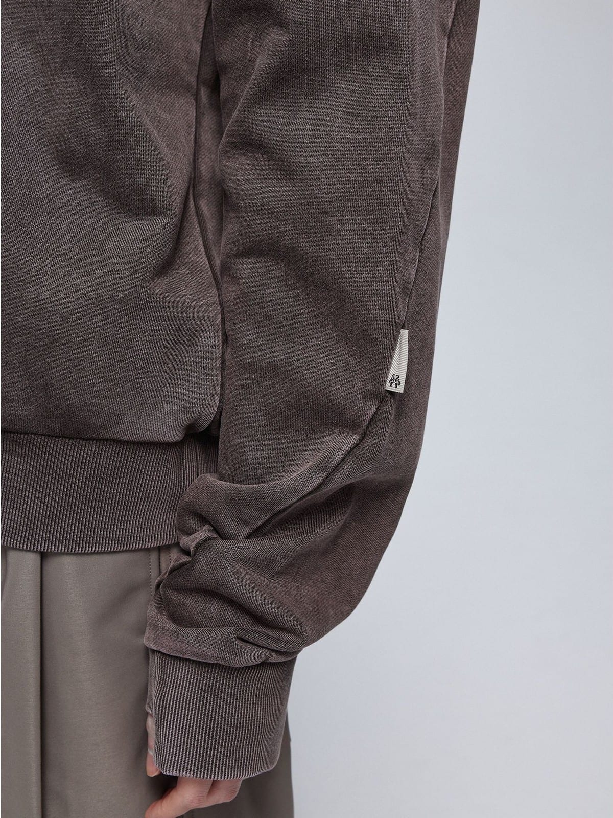 SIMPLE PROJECT Faded Cotton Crewneck Sweatshirt in Coffee - On Model
