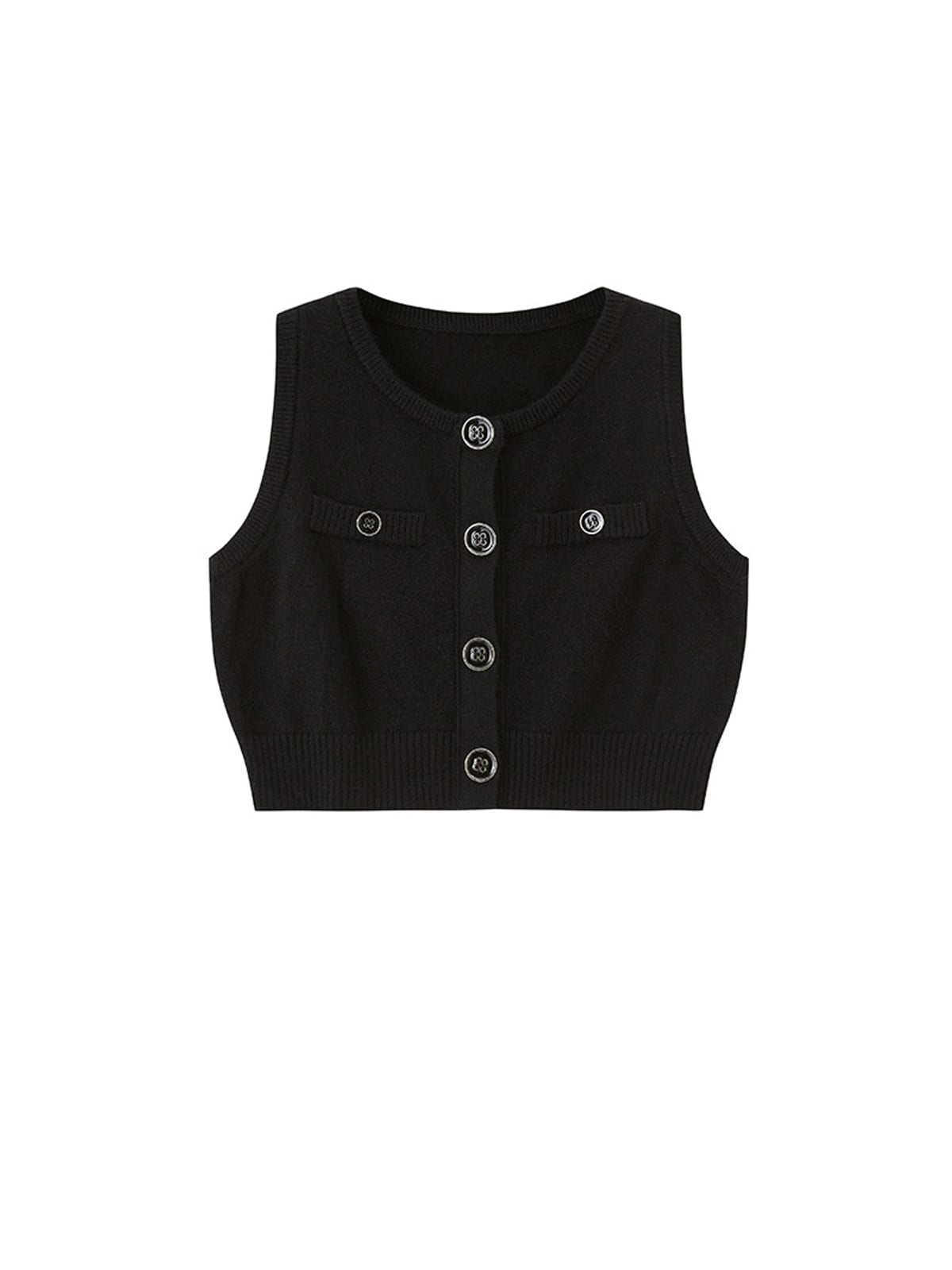 SweetChilling Button Front Cropped Knit Vest in Black