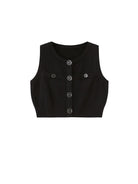 SweetChilling Button Front Cropped Knit Vest in Black