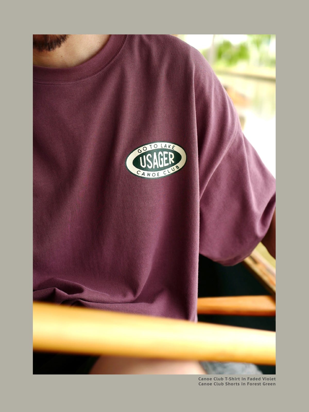 USAGE Canoe Club Graphic Cotton T Shirt in Burgundy - On Male Model