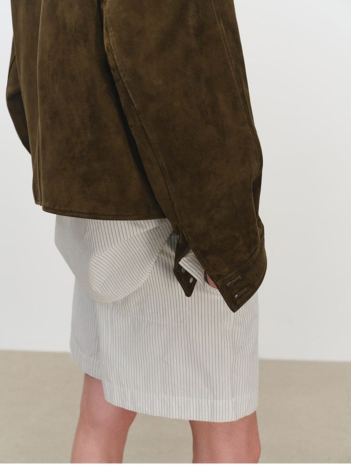 MSBEAST Cropped Suede Goatskin Jacket in Brown - On Model